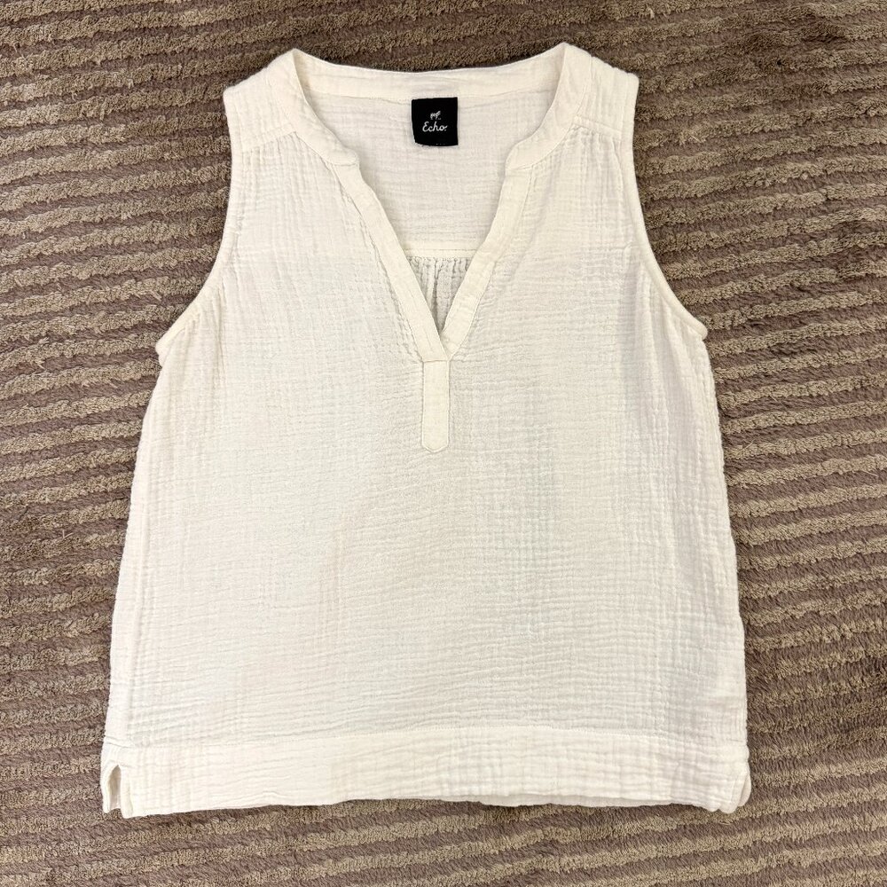 Echo White Cotton Gauze Sleeveless Top | S
